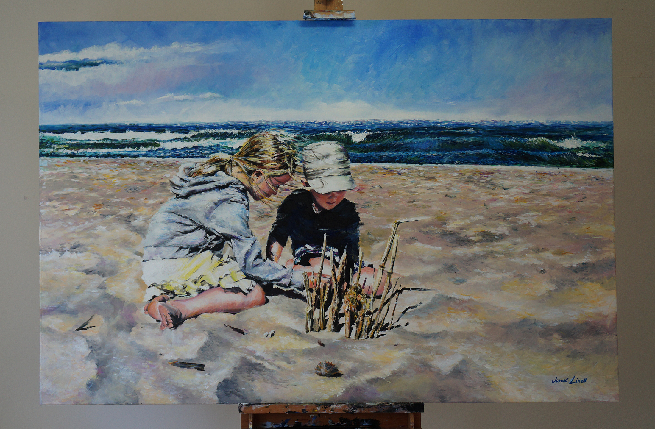 My portrait of the Ørum Children on the beach at Alicante. Commissioned by the parents. Oil on canvas, 150x100 cm.